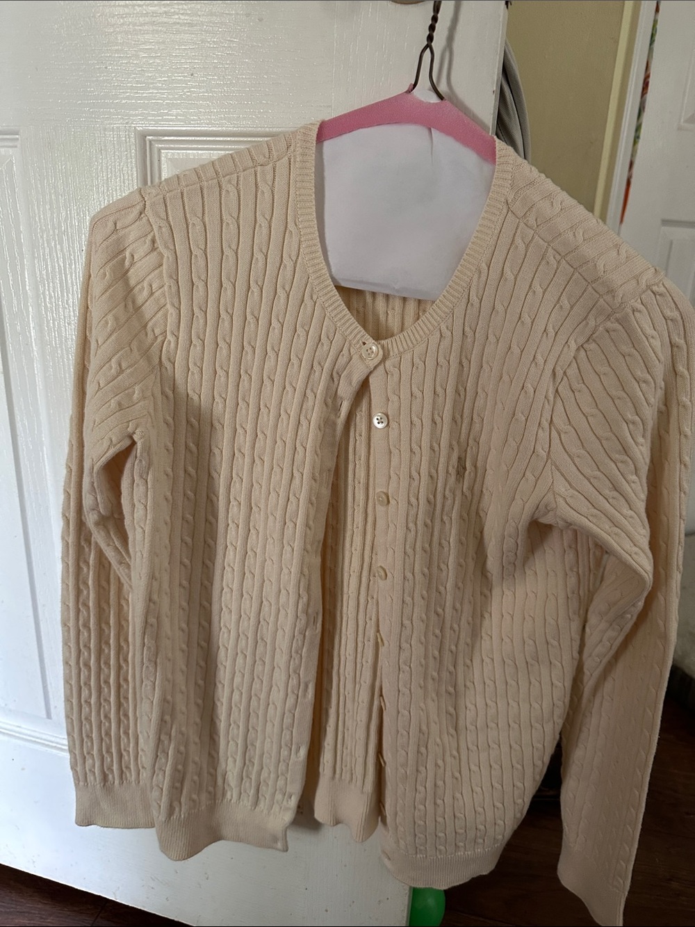 Ralph Lauren Cream Cable-Knit Button Cardigan